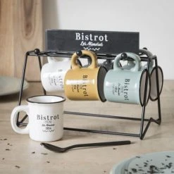 Maisons Du Monde Bols, Tasses Et Mugs 6 Tasses En Faïence Multicolore Imprimé Et Support En Métal Noir -Bols, tasses et mugs Soldes Magasin 6 tasses en faience multicolore imprime et support en metal noir 1000 13 40 193150 3