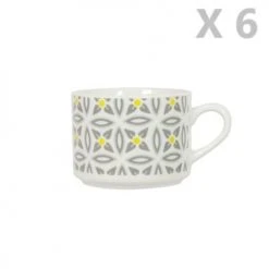 Toilinux Bols, Tasses Et Mugs 6 Tasses En Porcelaine Aristo Blanc Décoré