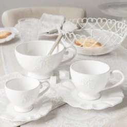 Maisons Du Monde Vaisselle De Noël Bol Déjeuner En Faïence Blanche - Lot De 2 -Bols, tasses et mugs Soldes Magasin bol dejeuner en faience blanche 1000 7 4 132352 2