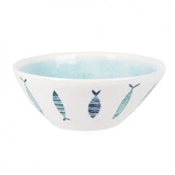 Maisons Du Monde Bols, Tasses Et Mugs Bol En Faïence Blanche Et Bleu Clair Imprimé Poissons - Lot De 2 -Bols, tasses et mugs Soldes Magasin bol en faience blanche et bleu clair imprime poissons 1000 12 33 205525 1