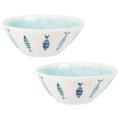 Maisons Du Monde Bols, Tasses Et Mugs Bol En Faïence Blanche Et Bleu Clair Imprimé Poissons - Lot De 2 -Bols, tasses et mugs Soldes Magasin bol en faience blanche et bleu clair imprime poissons lacanau 1000 12 33 205525 4 1