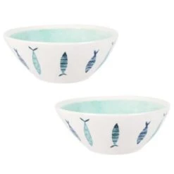 Maisons Du Monde Bols, Tasses Et Mugs Bol En Faïence Blanche Et Bleu Clair Imprimé Poissons - Lot De 2 -Bols, tasses et mugs Soldes Magasin bol en faience blanche et vert clair imprime poissons lacanau 1000 11 32 205524 4 1
