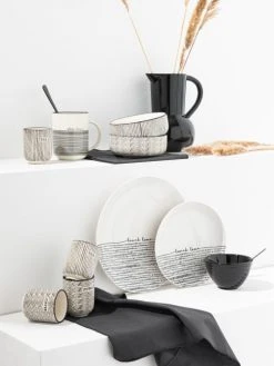 Maisons Du Monde Bols, Tasses Et Mugs Bol En Grès Blanc Motifs Traits Noirs - Lot De 2 -Bols, tasses et mugs Soldes Magasin bol en gres blanc motifs traits noirs 1000 0 27 214744 2