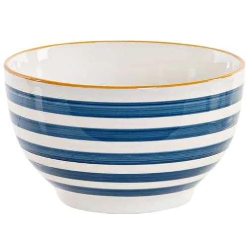 Ixia Bols, Tasses Et Mugs Bol En Grès Blanc Rayé De Bleu D14,5cm 3 Ixia Bols, Tasses Et Mugs Bol En Grès Blanc Rayé De Bleu D14,5cm