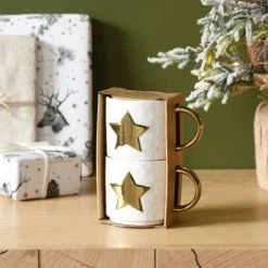 Maisons Du Monde Vaisselle De Noël Coffret 2 Tasses En Porcelaine Motif étoile Blanc Et Doré -Bols, tasses et mugs Soldes Magasin coffret 2 tasses en porcelaine motif etoile blanc et dore 1000 0 31 228565 3