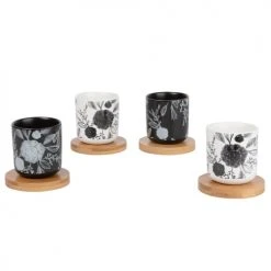 Maisons Du Monde Vaisselle De Noël Coffret 4 Tasses En Porcelaine Et Soucoupes En Bambou -Bols, tasses et mugs Soldes Magasin coffret 4 tasses en porcelaine et soucoupes en bambou 1000 13 32 195479 3
