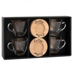 Maisons Du Monde Vaisselle De Noël Coffret 4 Tasses En Verre Et Soucoupes En Bambou