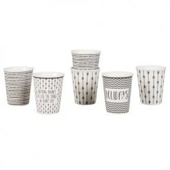 Maisons Du Monde Bols, Tasses Et Mugs Coffret 6 Tasses En Porcelaine Blanche Motifs Noirs -Bols, tasses et mugs Soldes Magasin coffret 6 tasses en porcelaine blanche motifs noirs 1000 5 11 175122 2