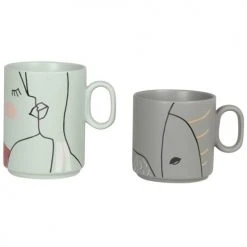 Maisons Du Monde Bols, Tasses Et Mugs Coffret Mugs (x2) En Porcelaine Grise, Bleu Gris Et Rose Imprimée -Bols, tasses et mugs Soldes Magasin coffret mugs x2 en porcelaine grise bleu gris et rose imprimee 1000 11 17 219039 2