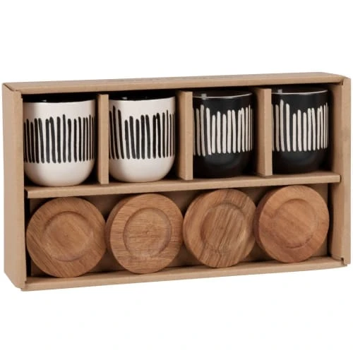 Maisons Du Monde Bols, Tasses Et Mugs Coffret Tasses En Grès Crème Et Noir (x4) Avec Coupelles En Bois D'acacia 3 Maisons Du Monde Bols, Tasses Et Mugs Coffret Tasses En Grès Crème Et Noir (x4) Avec Coupelles En Bois D'acacia