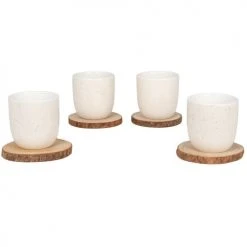 Maisons Du Monde Bols, Tasses Et Mugs Coffret Tasses En Porcelaine Crème (x4) Et Soucoupes En Camphrier -Bols, tasses et mugs Soldes Magasin coffret tasses en porcelaine creme x4 et soucoupes en camphrier 1000 11 37 217747 2