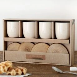 Maisons Du Monde Bols, Tasses Et Mugs Coffret Tasses En Porcelaine Crème (x4) Et Soucoupes En Camphrier -Bols, tasses et mugs Soldes Magasin coffret tasses en porcelaine creme x4 et soucoupes en camphrier 1000 11 37 217747 3