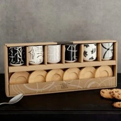 Maisons Du Monde Bols, Tasses Et Mugs Coffret Tasses En Porcelaine Motifs Noirs, Blancs Et Gris (x6) Et Soucoupes En Manguier -Bols, tasses et mugs Soldes Magasin coffret tasses en porcelaine motifs noirs blancs et gris x6 et soucoupes en manguier 1000 9 19 216827 4