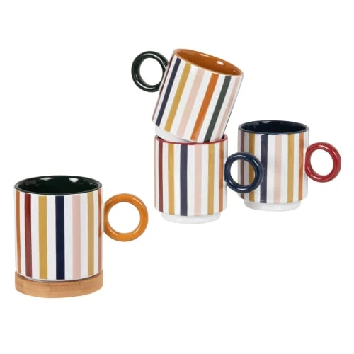 Maisons Du Monde Bols, Tasses Et Mugs Coffret Tasses (x4) En Grès Multicolore Et Socle En Bambou 4 Maisons Du Monde Bols, Tasses Et Mugs Coffret Tasses (x4) En Grès Multicolore Et Socle En Bambou – Image 2