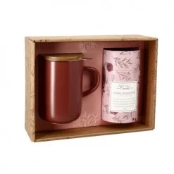 OGO Living Bols, Tasses Et Mugs Coffret Tisanière Thé Noir Aux Pétales De Rose En Grès Rouge 475 Ml