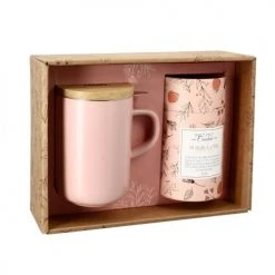 OGO Living Bols, Tasses Et Mugs Coffret Tisanière Thé Oolong à La Pêche En Grès Rose 475 Ml