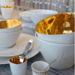 Tsé & Tsé Associées Bols, Tasses Et Mugs Grand Bol Porcelaine Blanc Brillant Et Or D16cm -Bols, tasses et mugs Soldes Magasin grand bol porcelaine blanc brillant et or d16cm 3