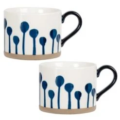 Maisons Du Monde Bols, Tasses Et Mugs Mug En Faïence Blanche Motifs Traits Bleus - Lot De 2 -Bols, tasses et mugs Soldes Magasin mug en faience blanche imprime tiges bleues yukon 1000 6 37 207661 4