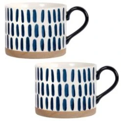 Maisons Du Monde Bols, Tasses Et Mugs Mug En Faïence Blanche Motifs Traits Bleus - Lot De 2 -Bols, tasses et mugs Soldes Magasin mug en faience blanche motifs traits bleus yukon 1000 5 36 207660 3