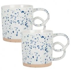 Maisons Du Monde Bols, Tasses Et Mugs Mug En Grès écru, Bleu Marine Et Sable - Lot De 2