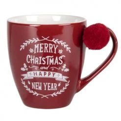 Maisons Du Monde Vaisselle De Noël Mug En Grès Rouge Imprimé Blanc - Lot De 2
