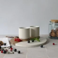 OGO Living Bols, Tasses Et Mugs Set De 2 Tasses Avec Support En Porcelaine Et Acacia 25 Cl -Bols, tasses et mugs Soldes Magasin set de 2 tasses avec support en porcelaine et acacia 25 cl 2