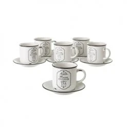 Wadiga Bols, Tasses Et Mugs Set De 6 Tasses à Thé Avec Dessous De Tasses En Céramique Blanche -Bols, tasses et mugs Soldes Magasin set de 6 tasses a the avec dessous de tasses en ceramique blanche 3