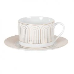 Maisons Du Monde Bols, Tasses Et Mugs Tasse à Thé En Porcelaine Et Détails Dorés - Lot De 2