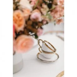 Kare Design Bols, Tasses Et Mugs Tasse Avec Coupelle En Porcelaine Blanche Et Dorée -Bols, tasses et mugs Soldes Magasin tasse avec coupelle en porcelaine blanche et doree 1