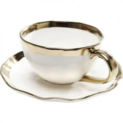 Kare Design Bols, Tasses Et Mugs Tasse Avec Coupelle En Porcelaine Blanche Et Dorée -Bols, tasses et mugs Soldes Magasin tasse avec coupelle en porcelaine blanche et doree 2