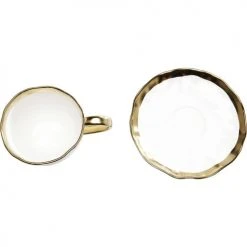 Kare Design Bols, Tasses Et Mugs Tasse Avec Coupelle En Porcelaine Blanche Et Dorée -Bols, tasses et mugs Soldes Magasin tasse avec coupelle en porcelaine blanche et doree 3