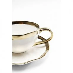 Kare Design Bols, Tasses Et Mugs Tasse Avec Coupelle En Porcelaine Blanche Et Dorée -Bols, tasses et mugs Soldes Magasin tasse avec coupelle en porcelaine blanche et doree 4