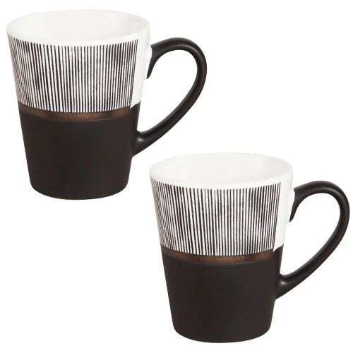 Maisons Du Monde Bols, Tasses Et Mugs Tasse En Grès Blanc Et Noir Motifs à Rayures - Lot De 2 3 Maisons Du Monde Bols, Tasses Et Mugs Tasse En Grès Blanc Et Noir Motifs à Rayures - Lot De 2