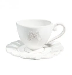 Maisons Du Monde Vaisselle De Noël Tasse Et Soucoupe à Café En Faïence Blanche - Lot De 2