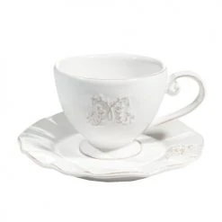 Maisons Du Monde Vaisselle De Noël Tasse Et Soucoupe à Thé En Faïence Blanche - Lot De 2