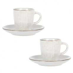 Maisons Du Monde Vaisselle De Noël Tasse Et Soucoupe En Grès Gris Clair - Lot De 2
