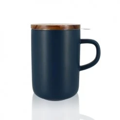 OGO Living Bols, Tasses Et Mugs Tisanière Avec Couvercle En Grès Et Acacia 475 Ml
