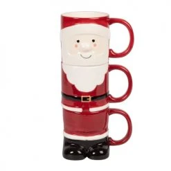 Maisons Du Monde Vaisselle De Noël Tour 3 Tasses En Faïence Rouge, Blanche Et Noire
